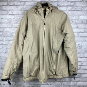 Lands End Mens L/T 42-44 Thermolite Insulated Lined Jacket Tan Hooded Coat